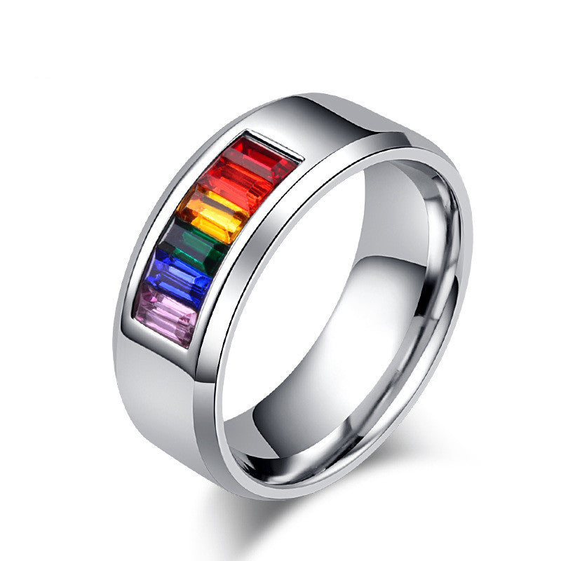 Stainless Steel Rainbow Flag Pattern Ring For Unisex Jewelry Sizes 5 6 7 8 9 10 11 12 Pride Gift For Pride Wear
