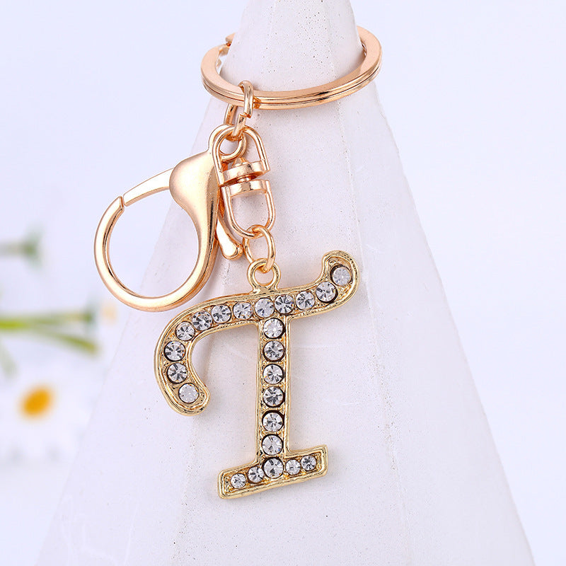 Personalized Initial Keychain With Diamond Inlay Letter Ring For Bags Cars Keys Durable Alloy Finish And Shine