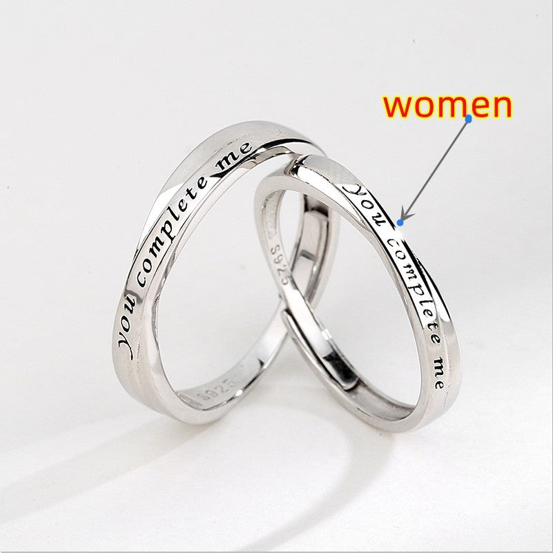Sterling Silver Couple Rings Korean Text Design Electroplated Matching Band Promise Jewelry For Lovers Forever