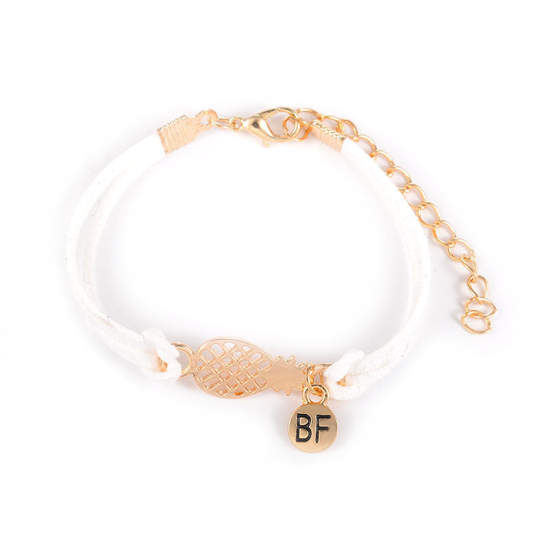Double Pineapple Letter Bracelet Electroplate Alloy Anniversary Gift Travel Keepsake Elegant Jewelry Collector