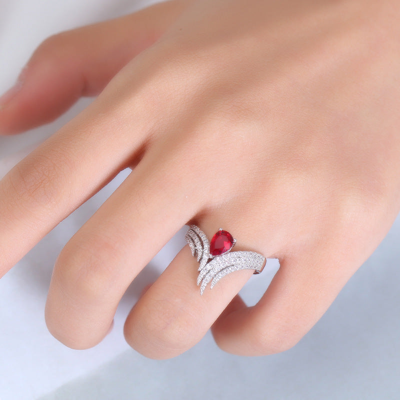 Personalized Wing Ring Zircon White Gold Inlay for Women