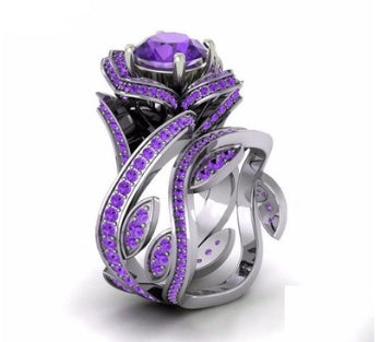 Womens Rose Zircon Floral Ring Copper Silver Plated Artificial Gemstone Inlay Elegant Fashion Jewelry Chic Gift