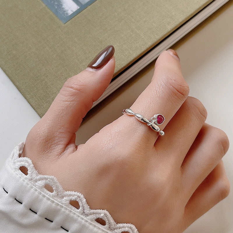 Heart Shaped Zircon Silver Ring Adjustable Korean Style