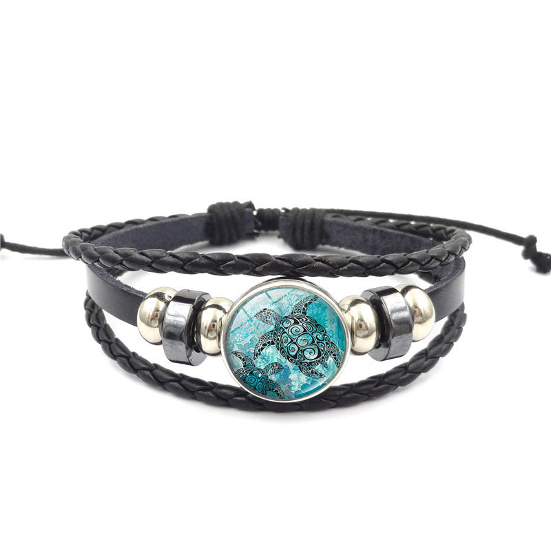 Unisex Woven Leather Bracelet Ocean Style Multi Layer Zodiac Ornament Fashion Jewelry Handmade Accessory Everyday Wear