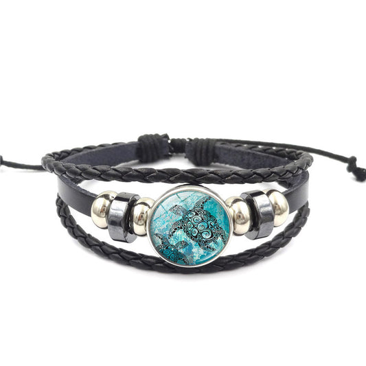 Unisex Woven Leather Bracelet Ocean Style Multi Layer Zodiac Ornament Fashion Jewelry Handmade Accessory Everyday Wear