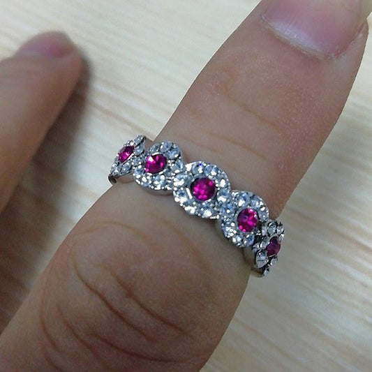 Engagement Ring With Ruby Micro Set And Green Zircon Strip Alloy Band Elegant Gift For Her Anniversary Present