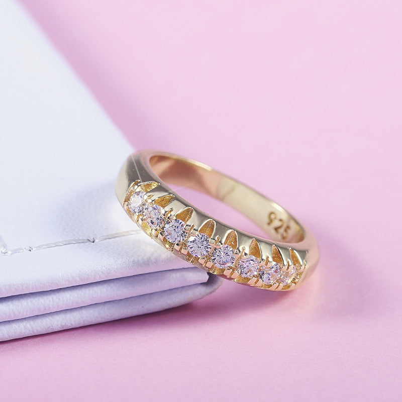 Gold Plated Copper Zircon Ring Geometric Design For Women