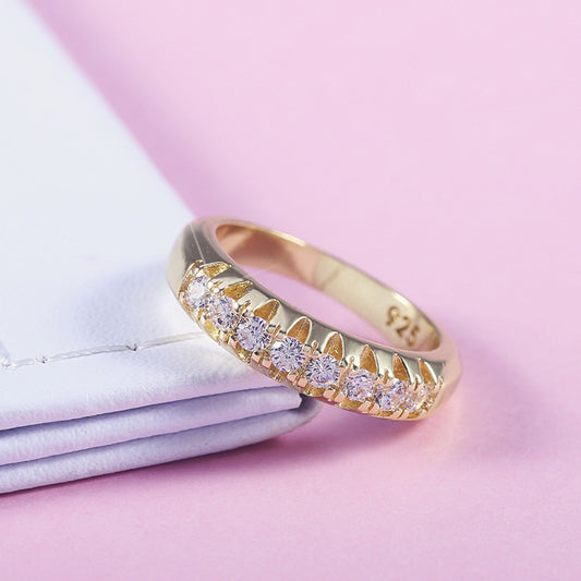 Gold Plated Copper Zircon Ring Geometric Design For Women
