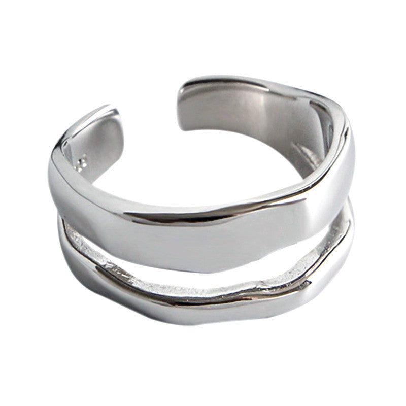 Wave Ring Double Glazed Copper Ring Irregular Line Design in Gold and White Gold Finish 9mm Wide 17mm Diameter