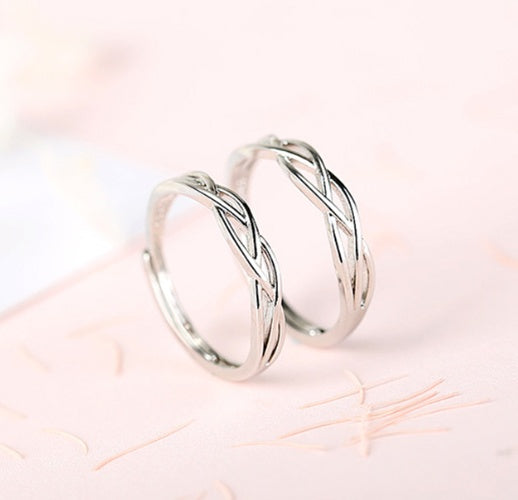 Couples Matching Ring Set White Gold Plated Adjustable Promise Rings For Men And Women Engagement Wedding Gift