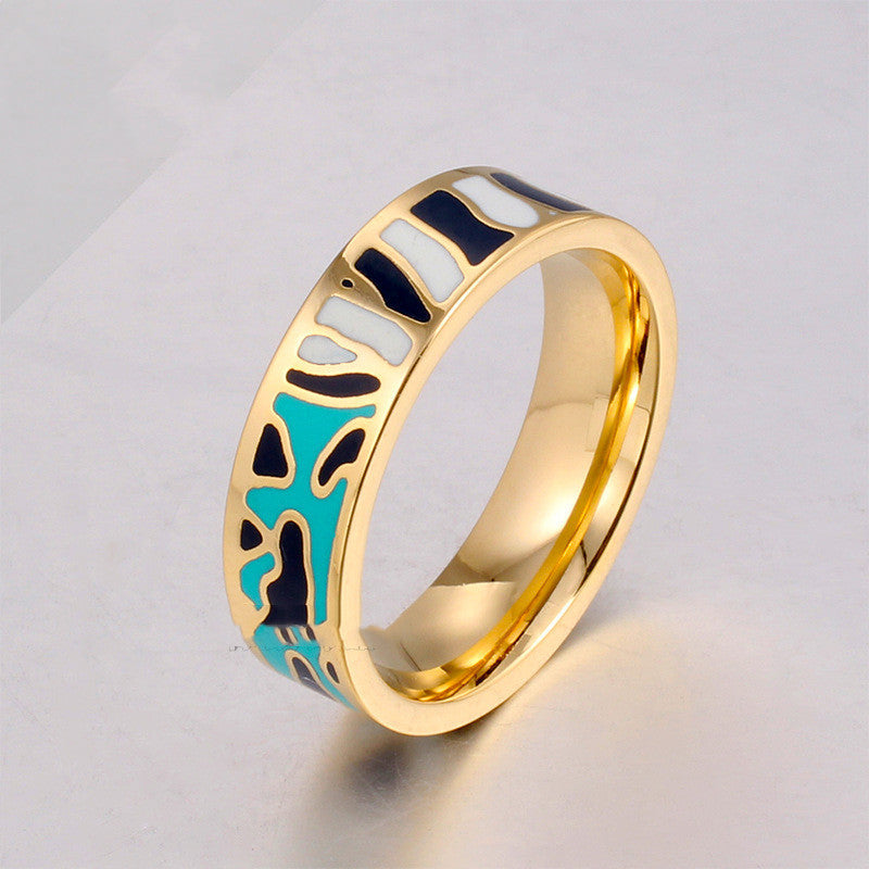Retro Enamel Ring Unisex Ethnic Style Stainless Steel 6mm Wide 2mm Thick Sizes 16 17 18 19 20 European US Ring Style
