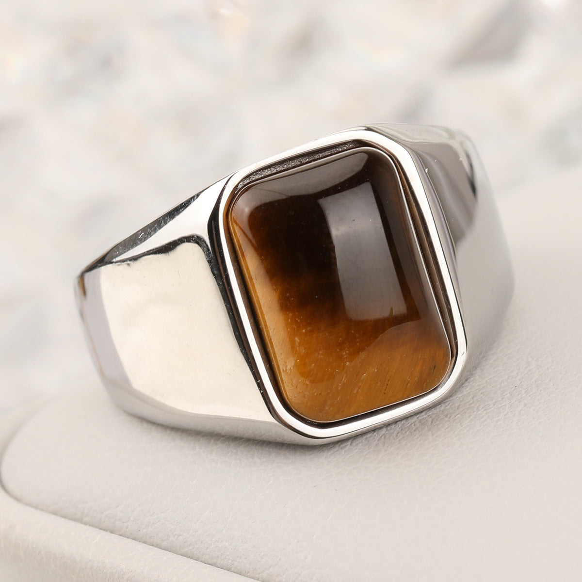 Mens Stainless Steel Ring With Tiger Eye Stone Vintage Jewelry Band Statement Ring For Men Durable Everyday Ring