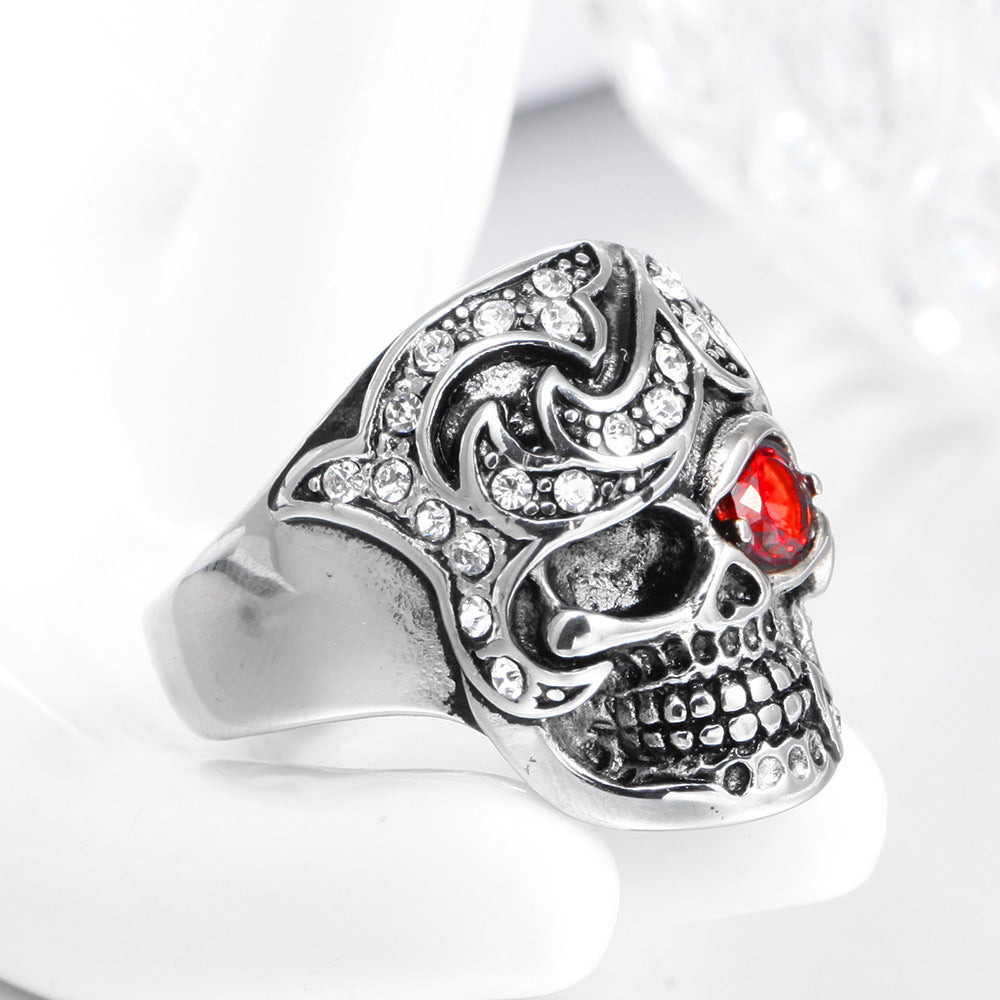 Mens Stainless Steel Skull Head Zircon Ring For Trendy Biker Gothic Punk Statement Accessory Durable High Quality