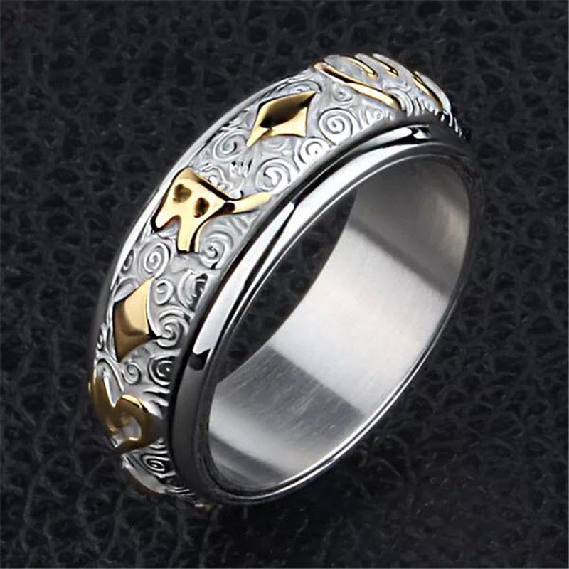 Rotatable Stainless Steel Ring With Buddhist Geometric Design For Unisex Gift Festivals Trade Shows Gift Ready