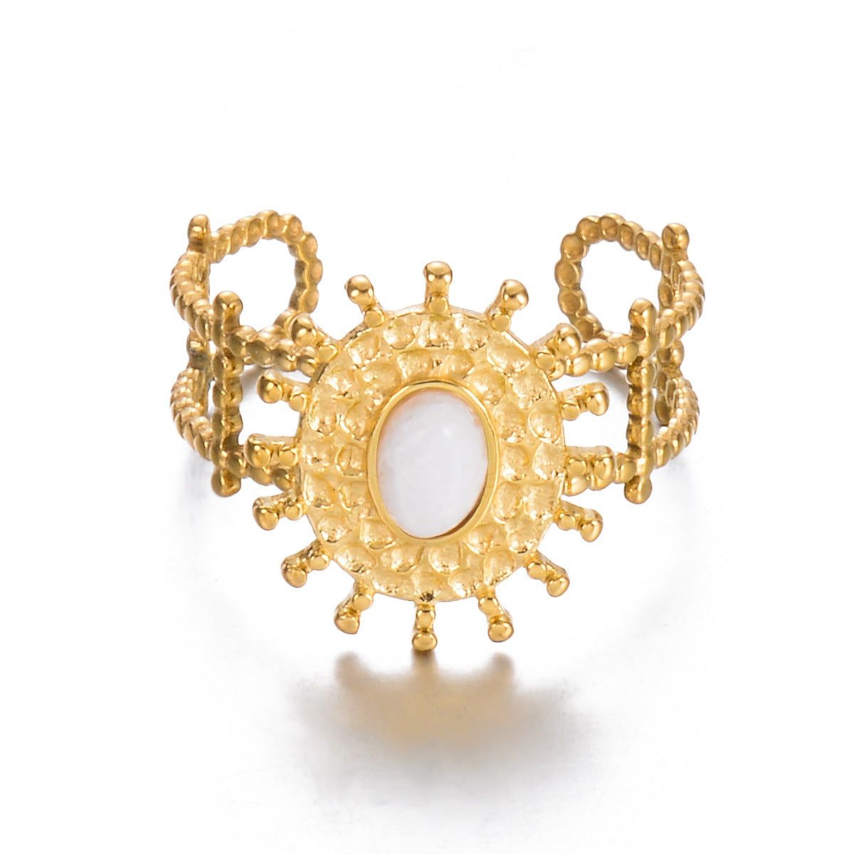 Stainless Steel Open Ring Oval Adjustable For Women Black White Red Green Modern Minimalist Jewelry Sleek Look