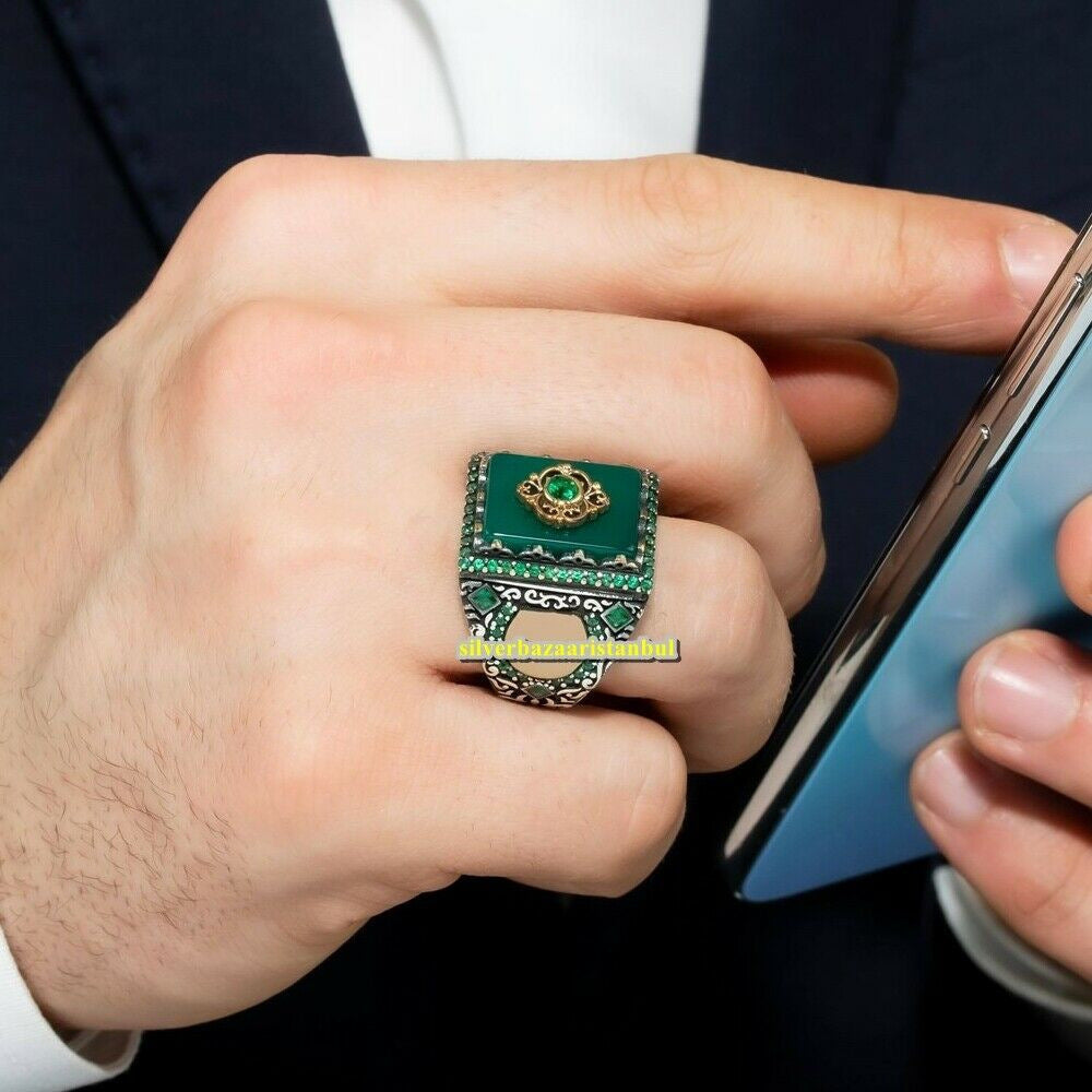 Emerald Green Ring For Women Elegant Square Geometric Copper Ring Electroplated Fashion Jewelry Gift For Her European