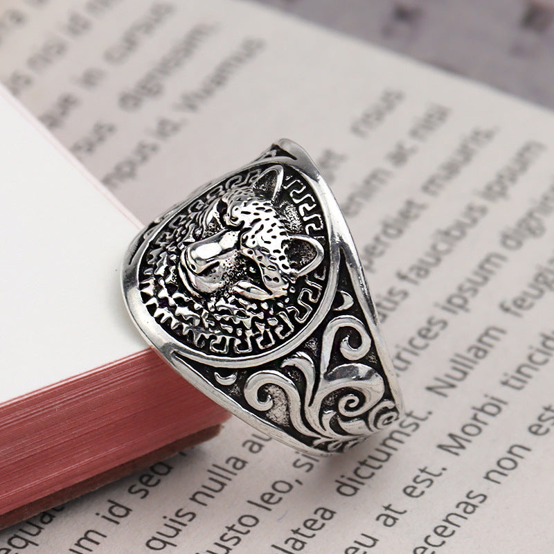 Geometric Silver Plated Open Ring Cheetah Adjustable Retro