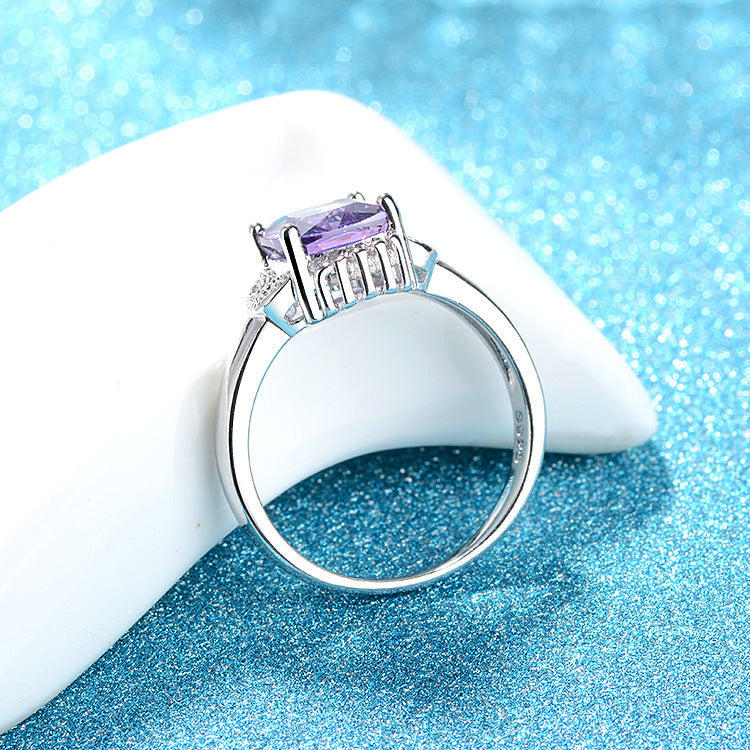 Womens Platinum Plated Copper Ring With Cubic Zirconia Inlay Fat Square Statement Ring Fashion Jewelry For Women