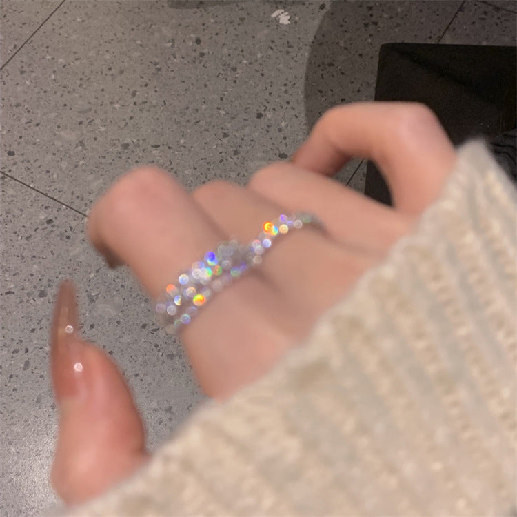 Women Adjustable Open Ring Double Layer Geometric Copper Zircon Stackable Ring For Everyday Style Elegant Chic