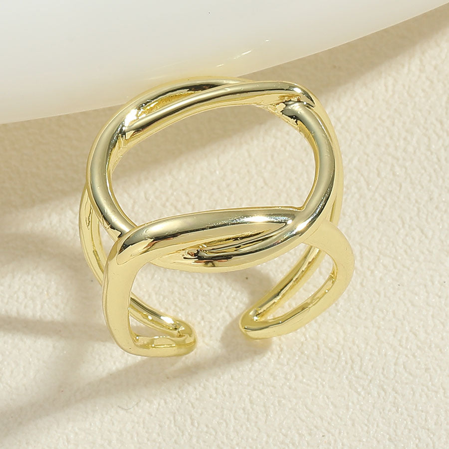 Women Open Adjustable Copper Ring Oval Geometric Metal Texture Polished Trendy Daily Wear Fashion Jewelry Gift