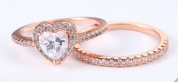 Heart Shaped Zircon Ring With Rose Gold Plating Copper Base Elegant Dainty Engagement Wedding Gift Jewelry For Her