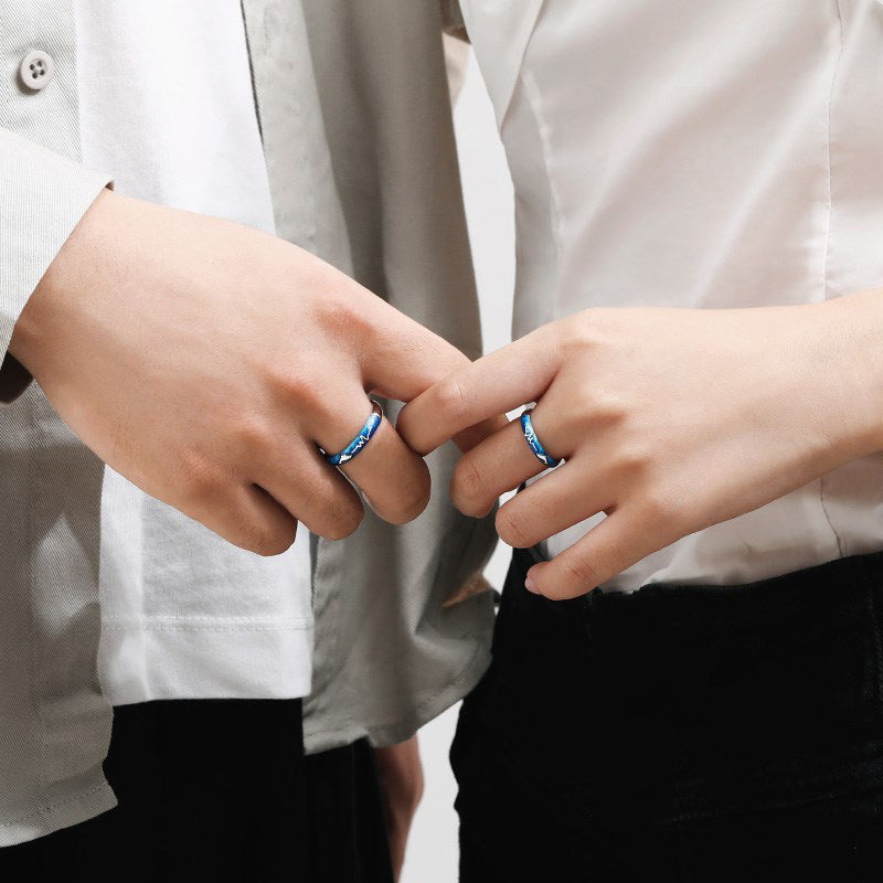 Whale Tail Copper Adjustable Couple Ring Set For Him And Her Trendy Promise Jewelry Minimalist Unisex Gift Idea