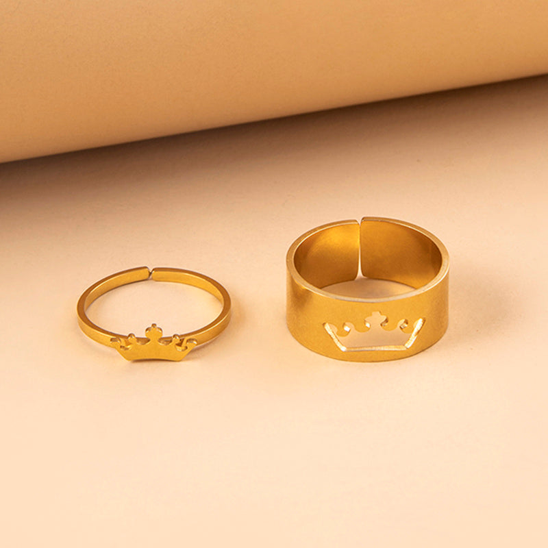 Stainless Steel Crown Puzzle Couple Ring Set For Women Men Lovers Romantic Trendy Silver Gold For Lovers Gifts