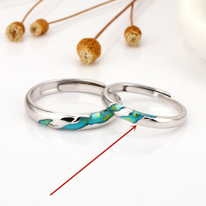 Unisex Adjustable Silver Ring Geometric Shape Opening Band For Couples Color Coordinated Persimmon Accent Tone Shine