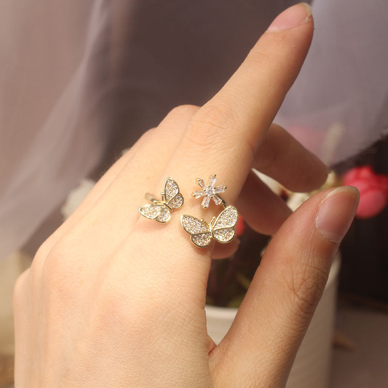 Womens Fashion Butterfly Ring Delicate Alloy Floral Design Electroplated Gift For Travel Souvenir Individually Packed