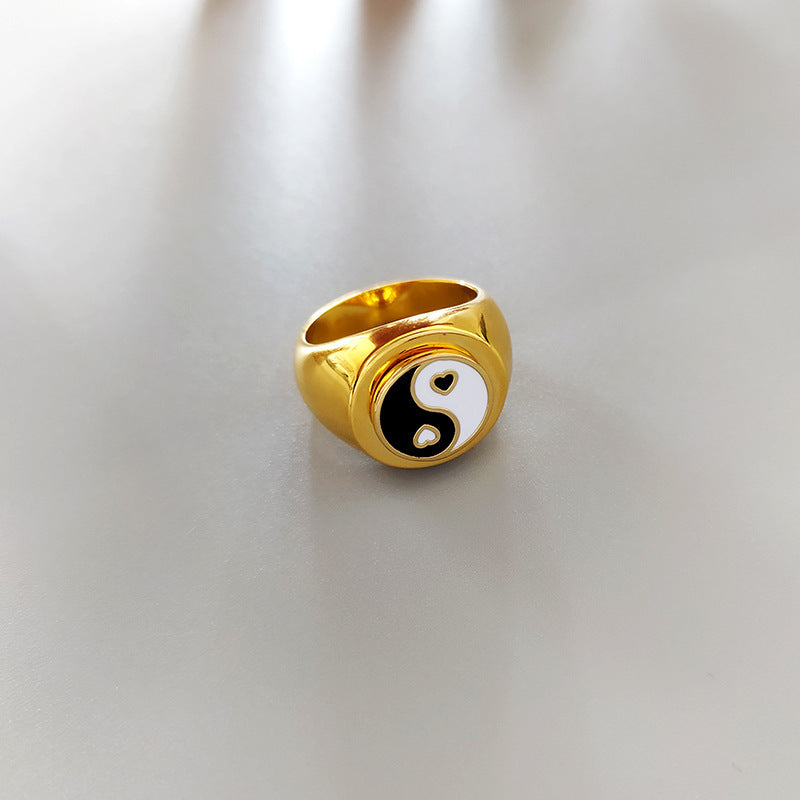 Coin Ring Street Enamel Glaze Womens Ring Gold Tone Alloy Jewelry Size 7 European American Style 18K For Women