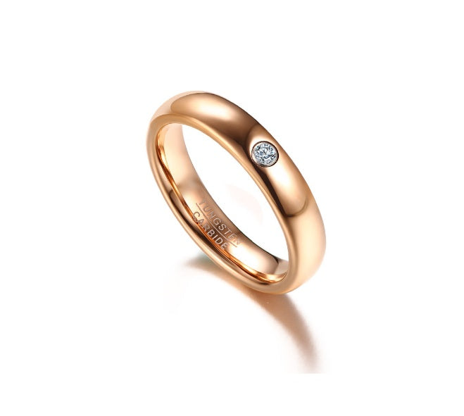 Tungsten Carbide Couple Rings Rose Gold Tone With CZ Stone Inlay For Engagement Wedding Anniversary Or Special