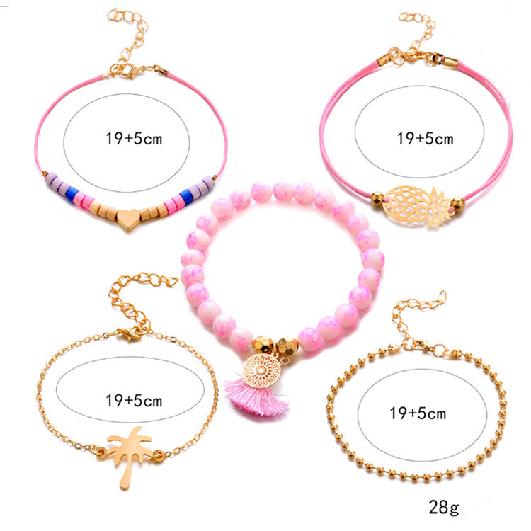 WomensOnly Bohemian Turquoise Electroplated Alloy Bracelet Pineapple Heart Coconut Fringe for Summer Beachwear