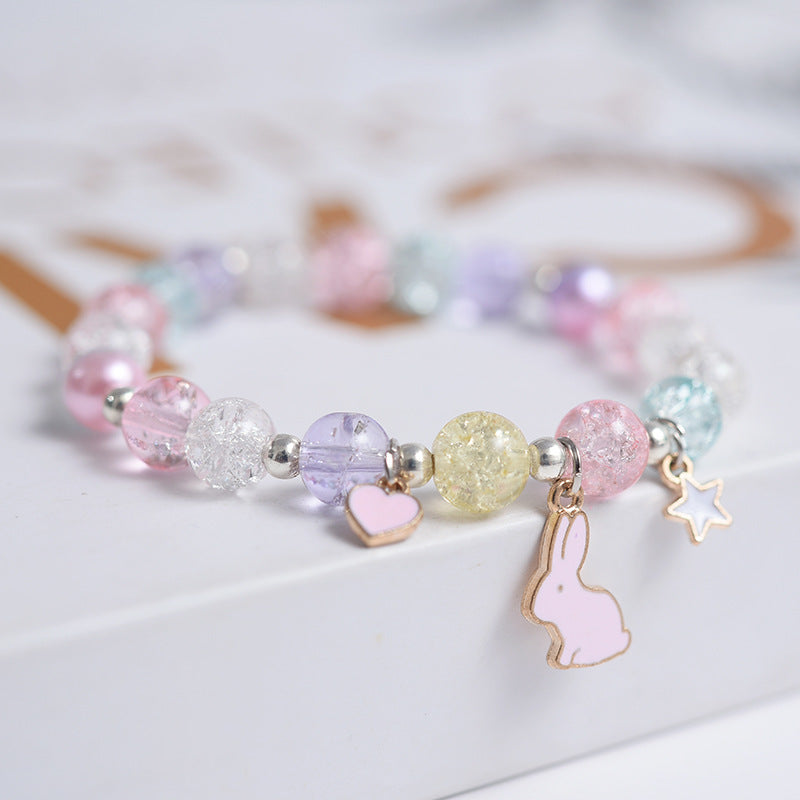 Girls Cute Bracelet With Plant Flower Plus Crystal Design Korean Beads Adjustable Childrens Bracelet 14cm 20cm