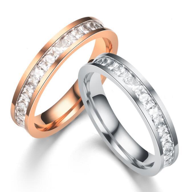 Titanium Steel Ring Single Row Diamond Ring For Women And Girls European American Minimalist Ring Steel Or Rose Gold