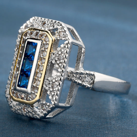 Unisex Copper Inlaid Zircon Ring Electroplated Fashion Jewelry Trendy Accessory for Men Women Size 6 7 8 9 10