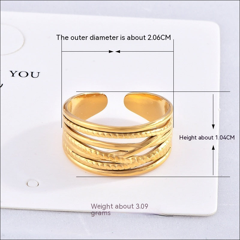 Womens Adjustable Titanium Steel Ring Gold Plated Irregular Geometric Design European Fashion Jewelry Statement Piece