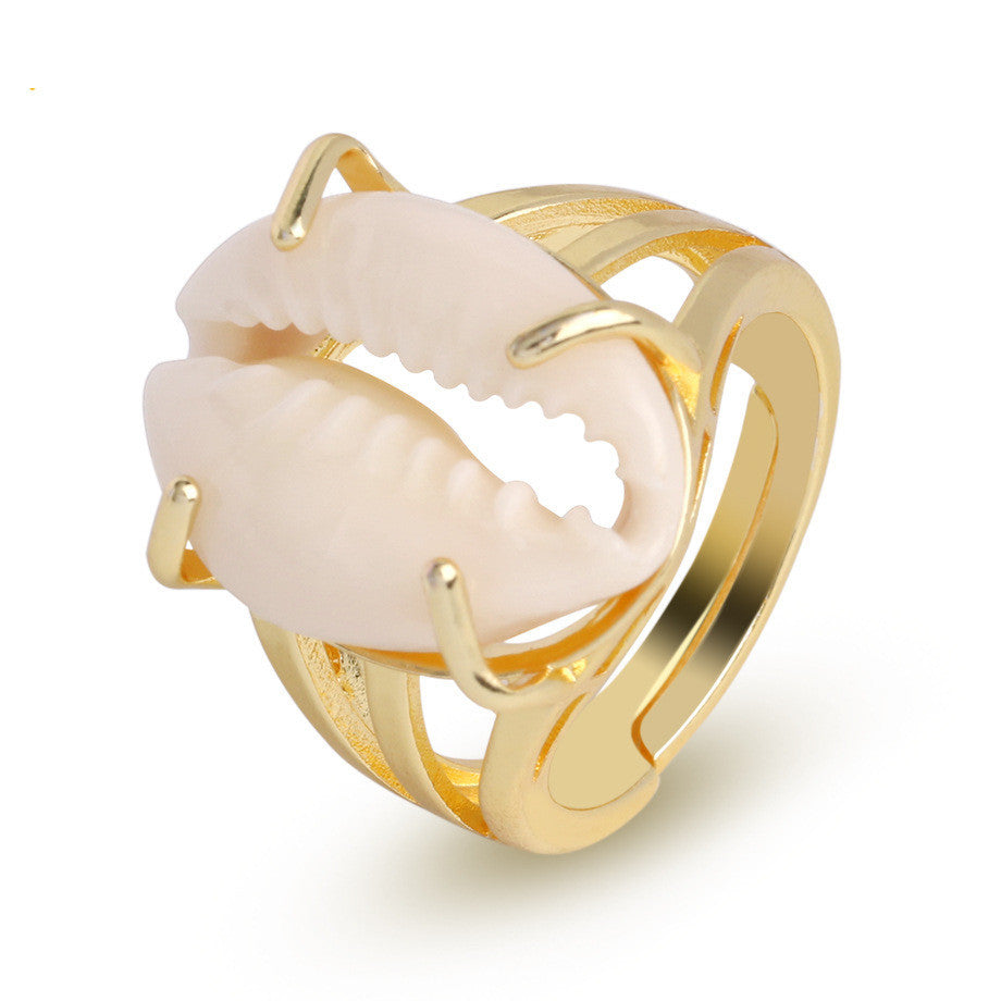 Womens Natural Conch Shell Ring Gold Plated Silver Ring For Women European Fashion Jewelry Individually Packed