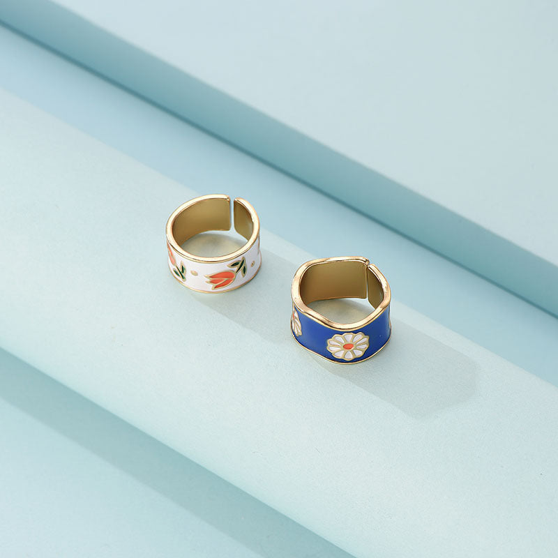 Womens Two Piece Daisy Flower Ring Set Alloy Rings Individually Packed Cute Floral Jewelry European American Style