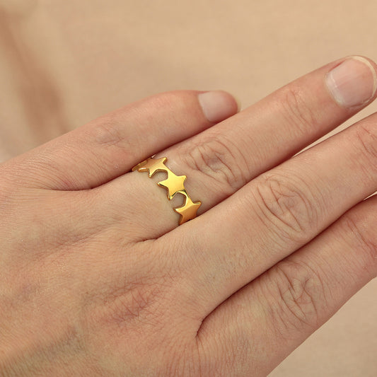 Small Star Adjustable Ring For Women Vintage Jewelry Stainless Steel Five Point Star Geometric Elegant Classic