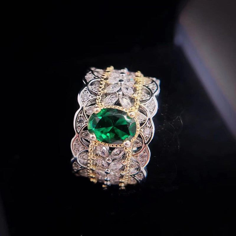 Silver Ring With Emerald And Zircon Open End Geometric Hollow Design For Her Affordable Luxury Jewelry Everyday