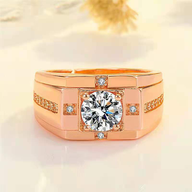 Mens Moissanite Gold Plated Wedding Ring Copper Geometric Engagement Band Durable High Quality Classic Jewelry