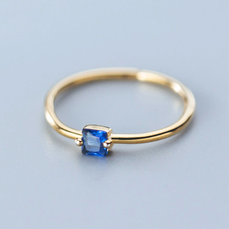 Womens Adjustable Copper Ring With Blue Zircon Gemstone Inlay Square Design Jewelry For Her 3mm Stone Everyday Wear