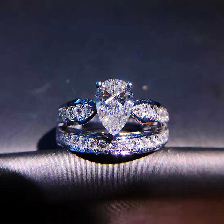 Simulation Special Shaped Drop Diamond Micro Inlaid Double Crown Ring For Women Elegant Zircon Accents For Art