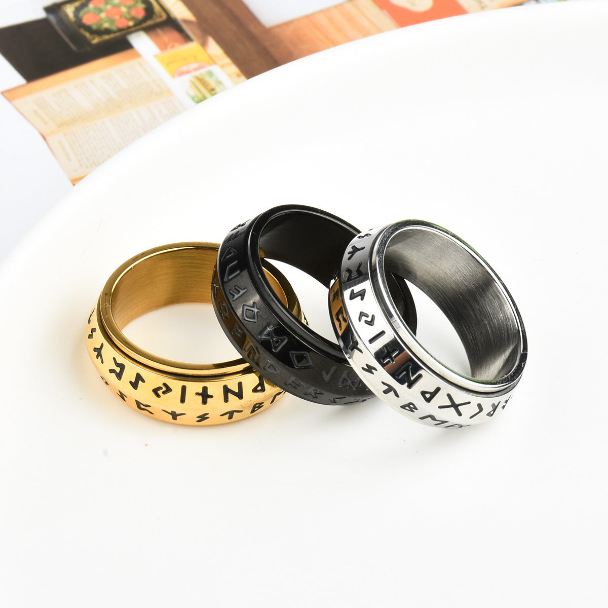 Geometric Nordic Viking Rune Titanium Steel Ring Unisex Jewelry For Wear Durable Hypoallergenic Size 7 8 9 10 11 12
