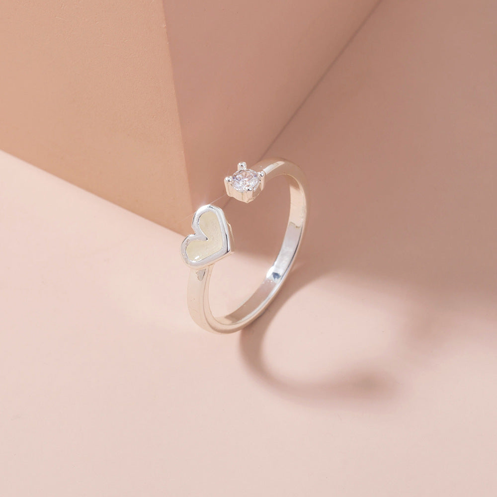 Heart Shaped Adjustable Zircon Copper Ring Blue Jewelry