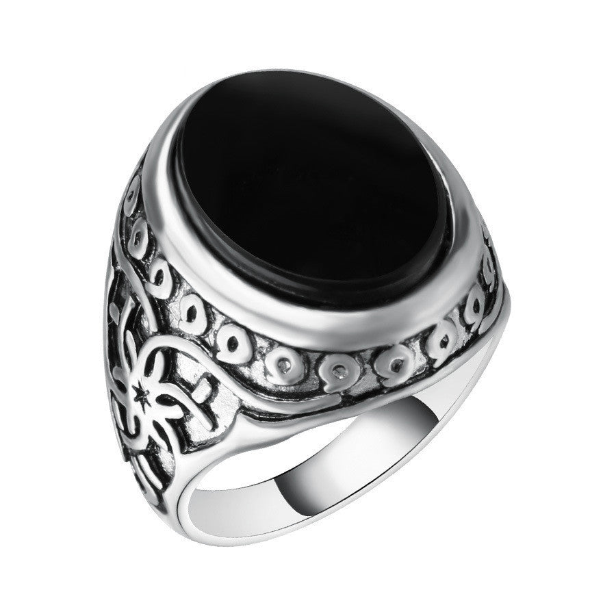 Womens Vintage Ring With Gemstone Inlay Fashion Geometric Design Ring Thai Silver Alloy Ring Hand Ornaments Artificial