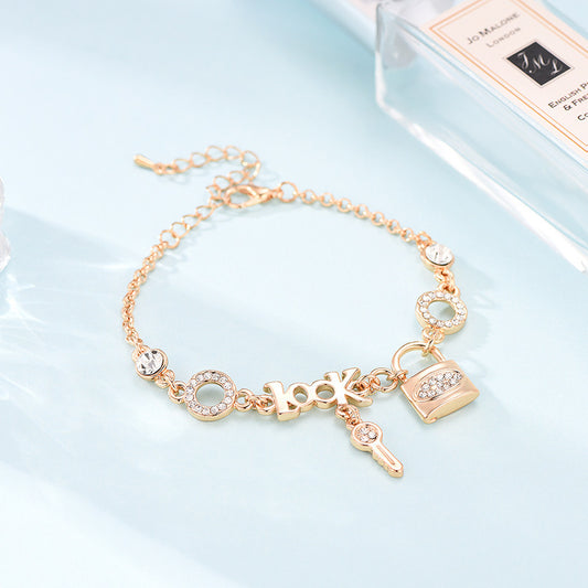 Key Bracelet For Women Adjustable Zinc Alloy Rhinestone Inlaid Fashion Jewelry Gift For Women And Girls Lovely
