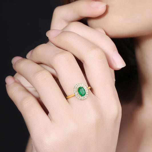 Womens Ring 18KT Yellow Gold Plated Green Tourmaline Emeralds Gemstone Adjustable Fashion Jewelry Gift For Her