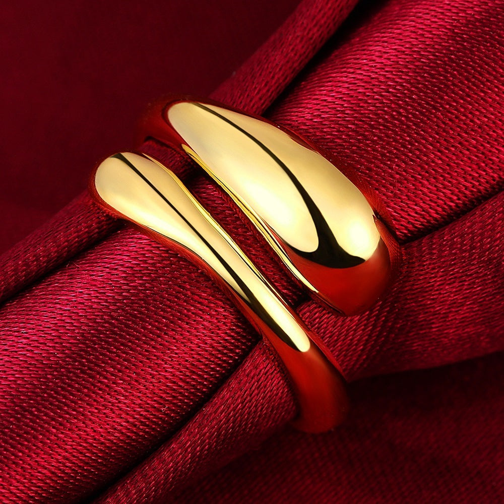 Simple Fashionable Golden Geometric Ring For Women Adjustable Copper Band Round Minimalist Style Jewelry Trend