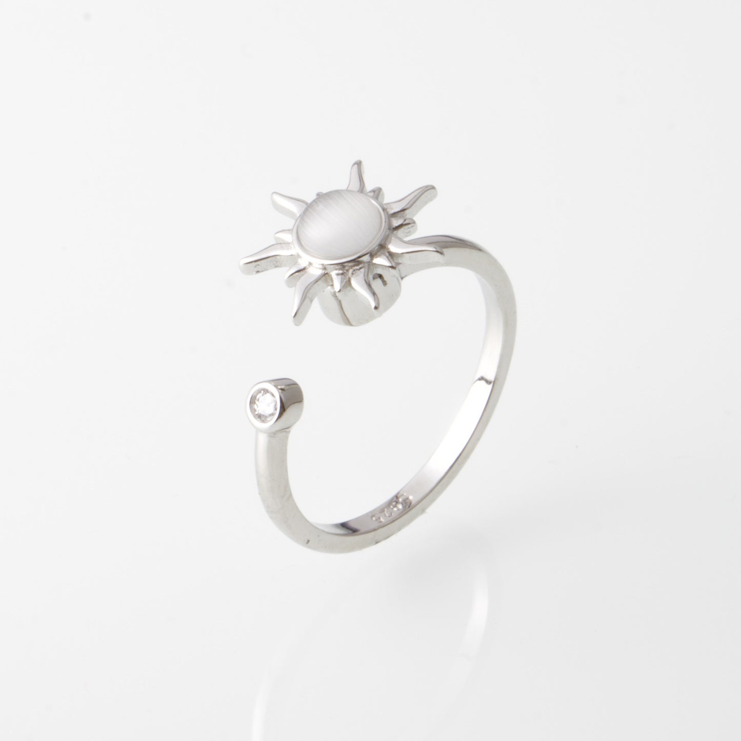 Sterling Silver Anxiety Spinner Ring Adjustable Open Rings With Rotating Flower And Leaves Jewellery For Women